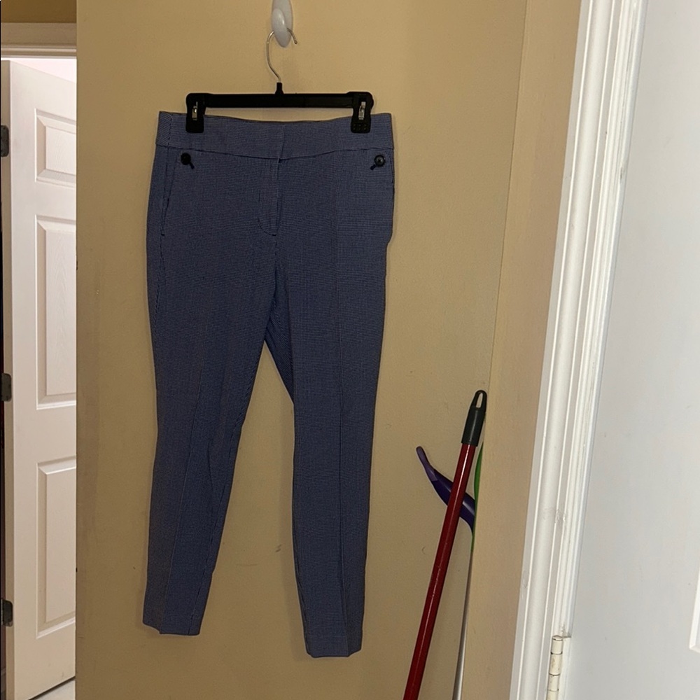 Loft Women’s Blue White Houndstooth Marisa Ankle Pants